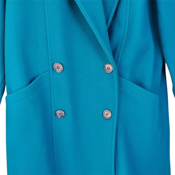 Vintage 80s Central Park Blue Wool Long Box Coat Women's 12 Lined Deep Pockets - Picture 9 of 12